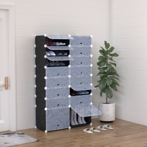 Dulap Pantofi Modular 16 Cuburi in PP Alb si Negru 95x37x160cm - Img 2
