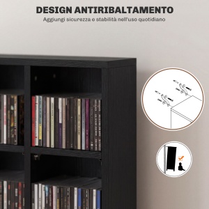 Dulap pentru CD-uri pentru 456 CD-uri sau 336 DVD-uri, 24 Compartimente, 89x20x130.5 cm Negru - Img 6