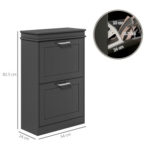 Dulap pentru Pantofi cu 2 Sertare pentru 10 Perechi de Pantofi, Mobilier cu Raft Reglabil, 54x24x82,5 cm, Negru - Img 3