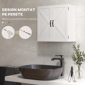 Dulap Rustic de Perete pentru Baie, cu Uși în Stil X și Raft Reglabil, Depozitare pentru Baie, Bucătărie sau Hol, Rezistent la Apă,60x30x60 cm - Img 5