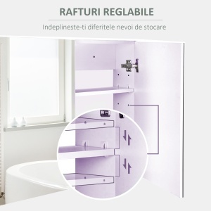 Dulapior Baie cu Oglinda – Alb MDF 80×60×15 cm cu 3 Rafturi - Img 7