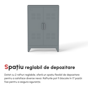 Dulapior Multifunctional cu 2 Usi Stil Industrial, Dulapior Metalic pentru Casa si Garaj - Gri - Img 4