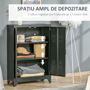 Dulapior Multifunctional cu 2 Usi Stil Industrial, Dulapior Metalic pentru Casa si Garaj - Gri - Img 4