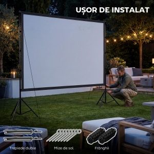 Ecran de Proiecție 120" 4K/8K HD Format 16:9 cu 2 Trepiede Pliabile, Ecran Portabil cu Față Dublă, Unghi de 160°, pentru Acasă sau Cinema în Aer Liber, Alb - Img 7