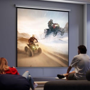Ecran de Proiecție 120 Inch Format 1:1, Ecran Rulabil cu Unghi de 160° și Montare pe Tavan sau Perete, 223x8x223 cm, Alb - Img 2