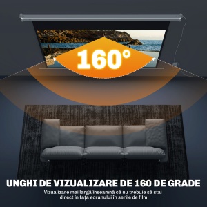 Ecran pentru Proiector 84 Inch cu Telecomandă, din PVC și Metal, 212x8x150 cm, Alb - Img 5