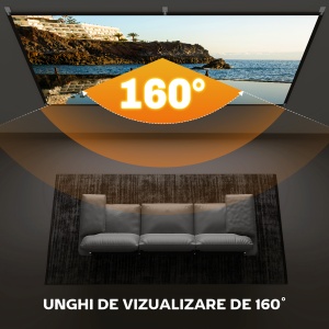 Ecran Proiector 100" 4K/8K HD Format 16:9, Reglabil Manual, Lavabil, Unghi Vizionare 160°, pentru Acasă, Cinema, Birou, Alb - Img 6