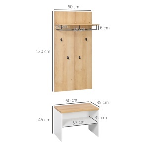 Entryway Organizer with Shoe Bench, Shoe Rack, Hall Tree with 4 Hooks, Coat Rack for Hallway, White and Natural - Img 3