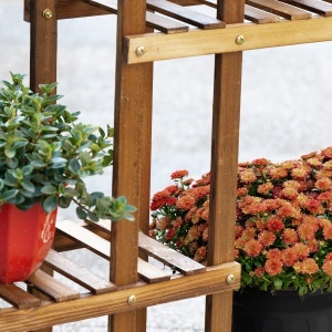 Etajera Suport Plante Asimetrica cu 6 Niveluri pentru Gradina si Casa, din Lemn, 95x28x96.5 cm - Img 8