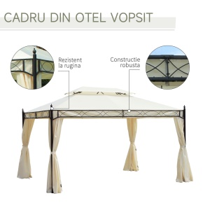 Foisor cu Dublu Acoperis si 4 Prelate Laterale, Crem, 3x4m - Img 5