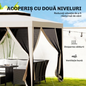 Foisor de Gradina cu Plasa de Tantari, Foisor 3x3 m cu Acoperis Dublu si Cadru din Metal, Bej - Img 4