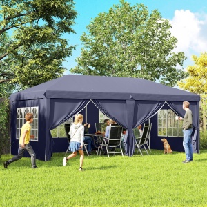Foisor de gradina pliabil pentru exterior cu 6 panouri laterale, 585x295cm albastru - Img 2