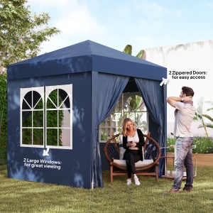 Foisor Pliabil 2x2 m con 4 Pereti Detasabili, Foisor de Gradina cu Sac pentru Transport din Poliester si Otel, Albastru - Img 7