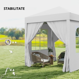 Foisor Pliabil 2x2 m con 4 Pereti Detasabili, Foisor de Gradina cu Sac pentru Transport din Poliester si Otel, Alb - Img 6