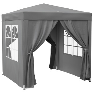 Foișor Pliabil 2x2 m Pop-Up cu 2 Uși, 2 Ferestre, 4 Pereți Detașabili, Foișor de Exterior cu Geantă de Transport din Oțel și Țesătură Oxford, pentru Grădină, Petreceri, Camping, Gri - Img 1