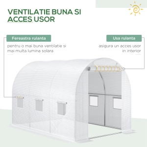 Folie pentru Seră cu 12 Ferestre, Ușă Rulabilă și Margini Îngropate, 3x2x2 m, Alb - Img 4