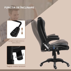 Fotoliu de masaj pentru birou sau acasa cu inaltime reglabila, 6 puncte de masaj si incalzire, 67L x 74P x 107-116Acm, negru - Img 6