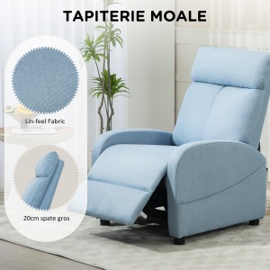 Fotoliu Rabatabil Manual cu Suport pentru Picioare din Material Textil cu Efect de In, 69x85x100 cm, Albastru - Img 5