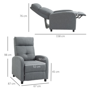 Fotoliu Reclinabil 155° max în Țesătură cu Efect de In Gri cu Suport pentru Picioare, 67x87x98 cm - Img 3