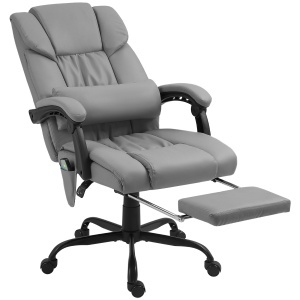 Fotoliu Reglabil pe Înălțime cu Tetieră și Suport pentru Picioare din Piele Artificială, 66x75x112-122 cm, Gri - Img 1