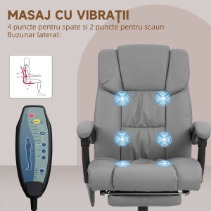 Fotoliu Reglabil pe Înălțime cu Tetieră și Suport pentru Picioare din Piele Artificială, 66x75x112-122 cm, Gri - Img 6