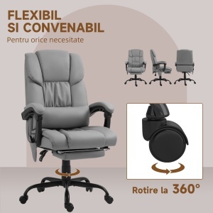 Fotoliu Reglabil pe Înălțime cu Tetieră și Suport pentru Picioare din Piele Artificială, 66x75x112-122 cm, Gri - Img 9
