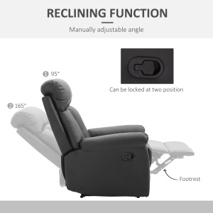 Fotoliu Relax Rabatabil cu Captuseala Ergonomica cuTaburet in Piele Ecologica,80 × 97 × 107cm Negru - Img 4
