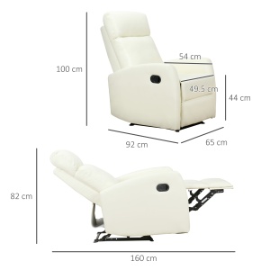 Fotoliu Relax Rabatabil Ergonomic Piele Sintetica 65 × 92 × 100cm Crem - Img 3