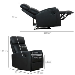 Fotoliu Relax Rabatabil Ergonomic Piele Sintetica 65 × 92 × 100cm, Negru - Img 3