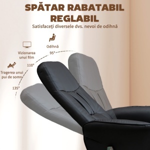Fotoliu Relaxant cu Suport pentru Picioare, Reclinabil 145° cu Șezut Rotativ, cu 10 Puncte de Masaj, Negru - Img 6