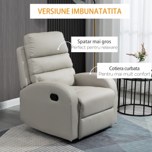 Fotoliu Relaxant din PU cu Suport pentru Picioare – Gri - Img 4