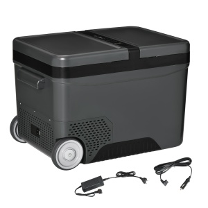 Frigider Portabil Electric cu Compresor de 45L, cu Maner Telescopic si Roti, Frigider Mic de 12/24V DC si 110V AC
