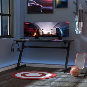 Gaming Desk, Masă Gaming cu Management Cabluri, Suport Pahare și Cârlig pentru Căști, Negru, 120×65×74,5 cm - Img 2