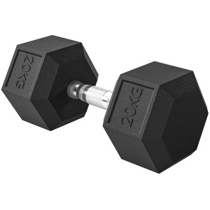 Gantera hexagonala de 20kg din otel si cauciuc pentru antrenament in sala de sport, acasa si la birou, negru - Img 1