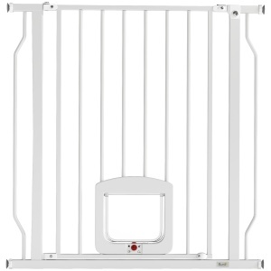 Gard Extensibil pentru Câini și Pisici cu Ușiță Integrată, Gard din Oțel și ABS, 75-85x2x76 cm, Alb - Img 1