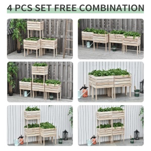 Ghiveci de Gradina Ridicat cu 4 Ghiveci pentru Plante de 50x30x60cm din Lemn - Img 4