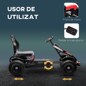 Go-Kart cu Pedale din PP și Metal cu Frână de Mână Negru - Img 5