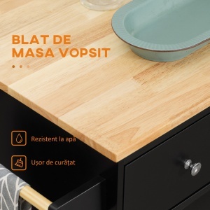 Insulă de Bucătărie cu Dulăpior, 2 Sertare și Suport pentru Condimente cu 3 Rafturi, 89x45x89,5 cm, Negru - Img 5