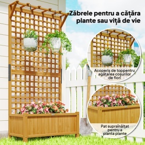 Jardinieră cu Spalier și Acoperiș, Cutie pentru Plante, Rezistentă la Intemperii, Lemn, 90 x 45 x 183 cm, Maro - Img 5
