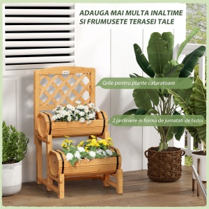 Jardiniera de Brad in Forma de Butoi de Exterior, cu Design Vertical inaltat, 45x45x180 cm, Maro - Img 4