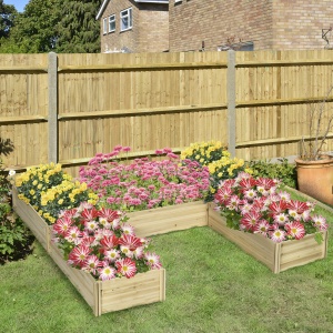 Jardiniera de Exterior 5 Piese modulare cu Fund Deschis din Lemn de Brad pentru Plante, Flori si Legume 230x230x28 cm, culoare Lemn natur - Img 2