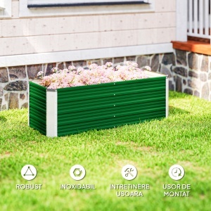 Jardinieră de grădină fără bază, cu 2 zone de cultivare, din oțel, 125x47x40 cm, verde - Img 6