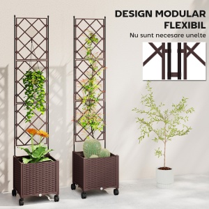Jardinieră Înălțată cu Grilaj 130L, Pat pentru Grădină Înălțat de Exterior cu Roți Blocabile, Sistem de Autoirigare, Găuri de Drenaj pentru Plante Cățărătoare, Legume, Flori, Maro - Img 7