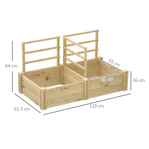 Jardinieră Înălțată din Lemn cu 3 Suporturi pentru Plante, 119x62,5x64 cm, Natural - Img 3