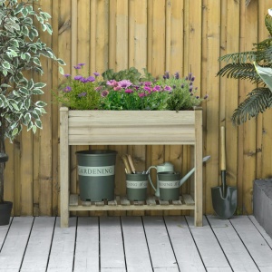Jardiniera Inaltata din Lemn cu Picioare si Polita Inferioara pentru Gradina si Balcon 91x51x76cm - Img 2