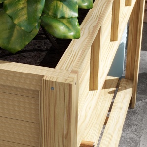 Jardinieră Înălțată din Lemn cu Raft Inferior, Separator, Găuri de Drenaj, 115x46x75 cm, Culoare Lemn - Img 8