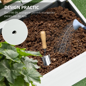 Jardiniera inaltata verticala cu 4 roti si suport pentru plantele cataratoare, din lemn de brad, 76x30x155cm, alb - Img 7