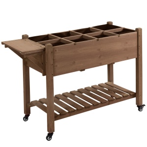 Jardinieră pe Picior - Carré potager cu roți - raft, Tavă Rabatabilă, Inserturi de Irigare, Fâș de Drenaj Inclus - Lemn Brad pre-uleiuit - Img 6