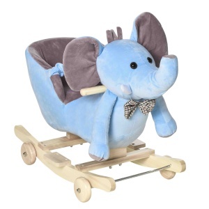 Jucărie Balansoar pentru Copii 18+ Luni în Formă de Elefant cu Roți, Centură și Spătar, 60x35x45 cm, Albastru