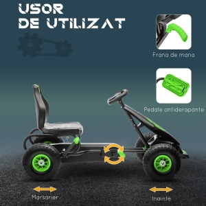 Kart cu Pedale pentru Copii 5-12 Ani cu Scaun Reglabil, din Metal și PP, 121x58x61 cm, Verde și Negru - Img 5